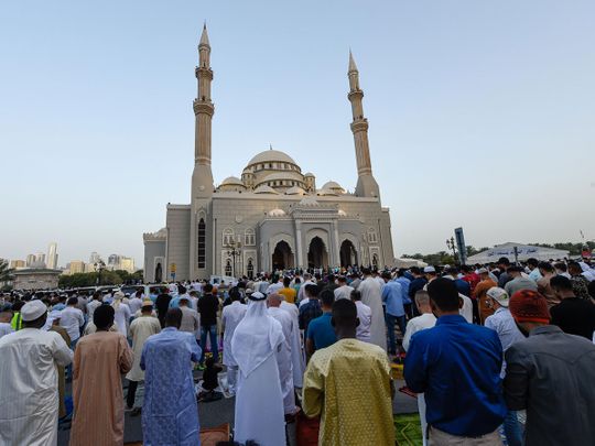 Residents offering Eid Al Fitr prayer at Al Noor mosque in Sharjah