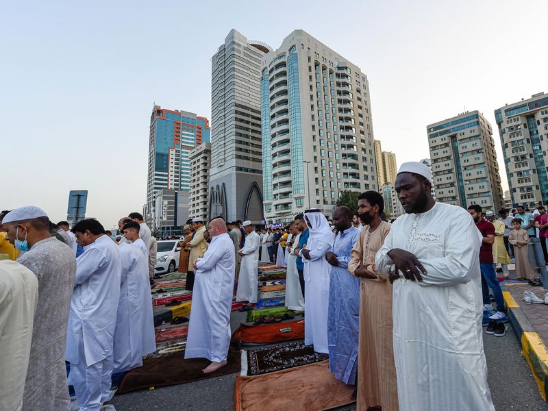 Residents offering Eid Al Fitr prayer at Al Noor mosque in Sharjah