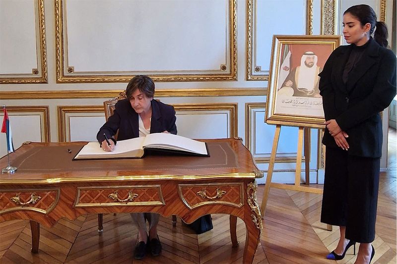 Hend Al Otaiba, UAE's ambassador to France, received at the UAE Embassy in Paris those who came to offer their condolences to the leaders and people of the UAE on the death of Sheikh Khalifa bin Zayed Al Nahyan.