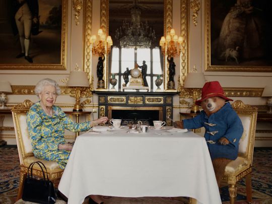 Queen Elizabeth II in a sketch with Paddington Bear for the Platinum Jubilee celebrations
