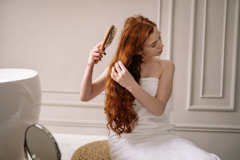 brushing hair shampoo hair care 