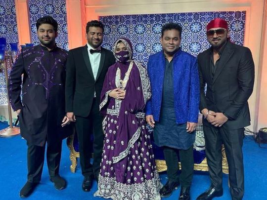 Yo Yo Honey Singh with AR Rahman, Khatija Rahman and her husband Riyasdeen Shaik Mohamed