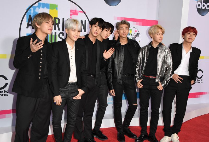 In this file photo taken on November 19, 2017 Korean boy band BTS arrives at the 2017 American Music Awards in Los Angeles, California