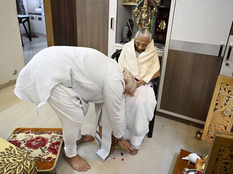 India's PM Narendra Modi meets mother Heeraben Modi on her 100th birthday