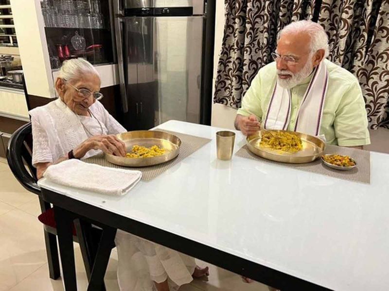India's PM Narendra Modi meets mother Heeraben Modi on her 100th birthday