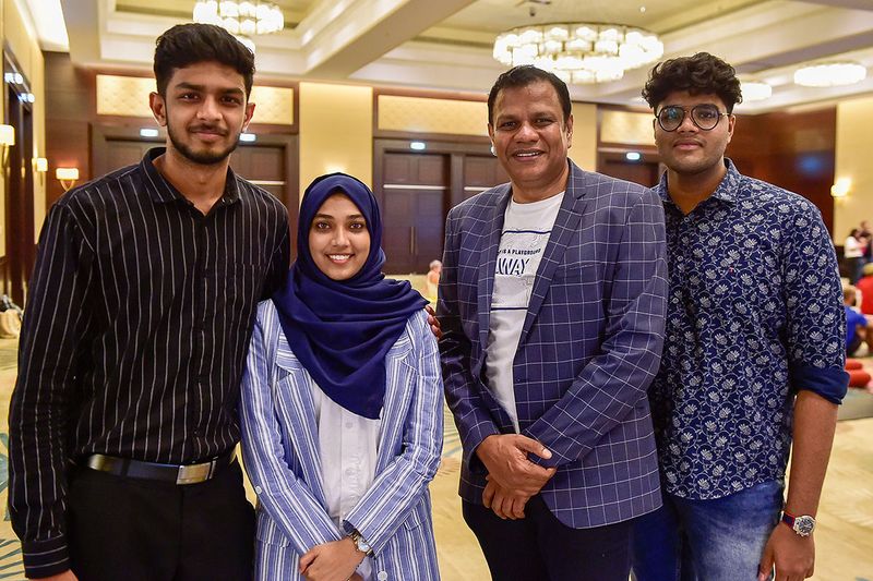 (Left to Right)Shehzad Shahul, Tasneem Shehzad, Afi Ahmed and Fahim Ahmed  for the Yoga session organised by Gulf News during the International Yoga day at Fairmont Hotel in Palm Jumeirah, Dubai. 19th June 2022.