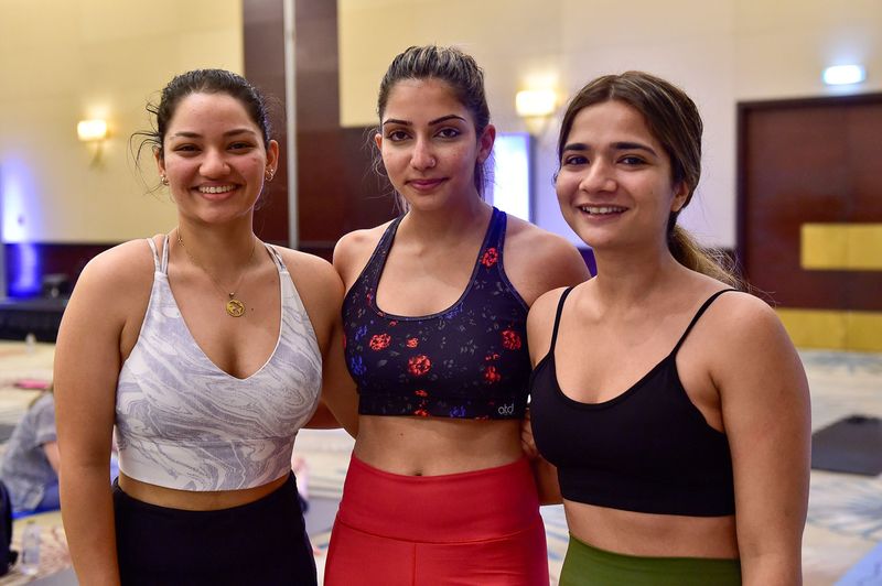 (Left to Right)Tanya Bindra, Pallavi Melwani and Dhara Bhatia for the Yoga session 