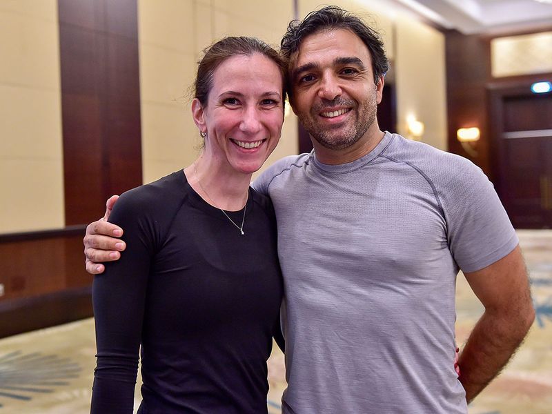 Maria Ustianska and AJ Shreim for the Yoga session organised by Gulf News during the International Yoga day at Fairmont Hotel in Palm Jumeirah, Dubai. 19th June 2022.
