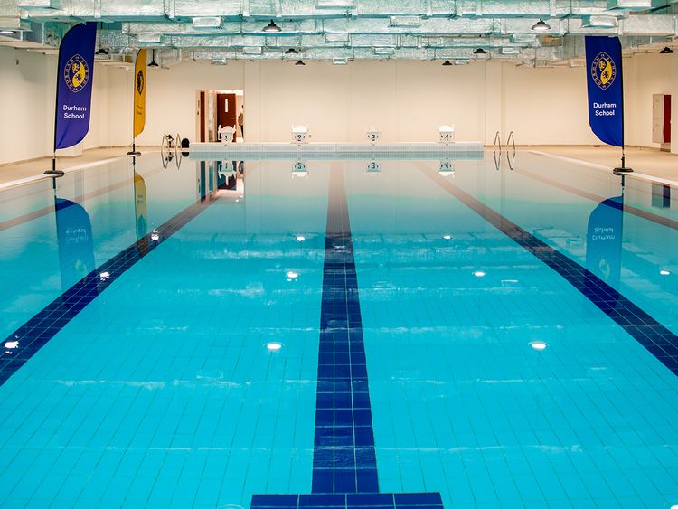 The 25-metre indoor swimming pool at Durham School Dubai
