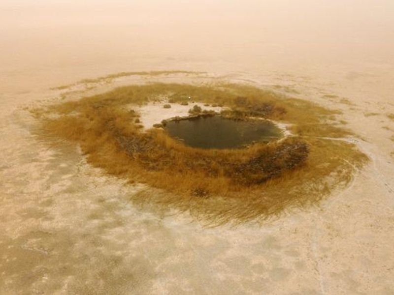 A view shows a pond remaining of Lake Sawa, amid an ongoing drought, in Samawa city, Iraq.  