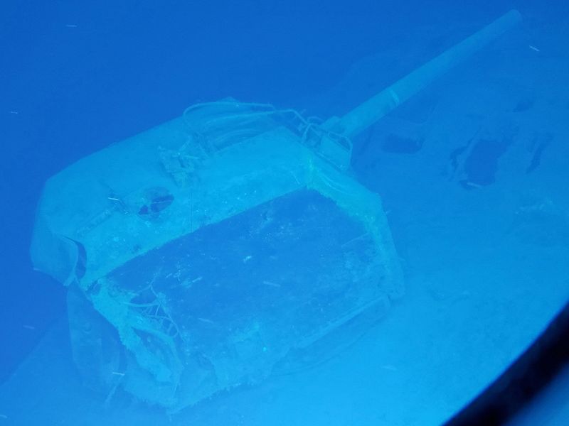 The AFT gun mount of the wreck of navy destroyer USS Samuel B. Roberts, known colloquially as 