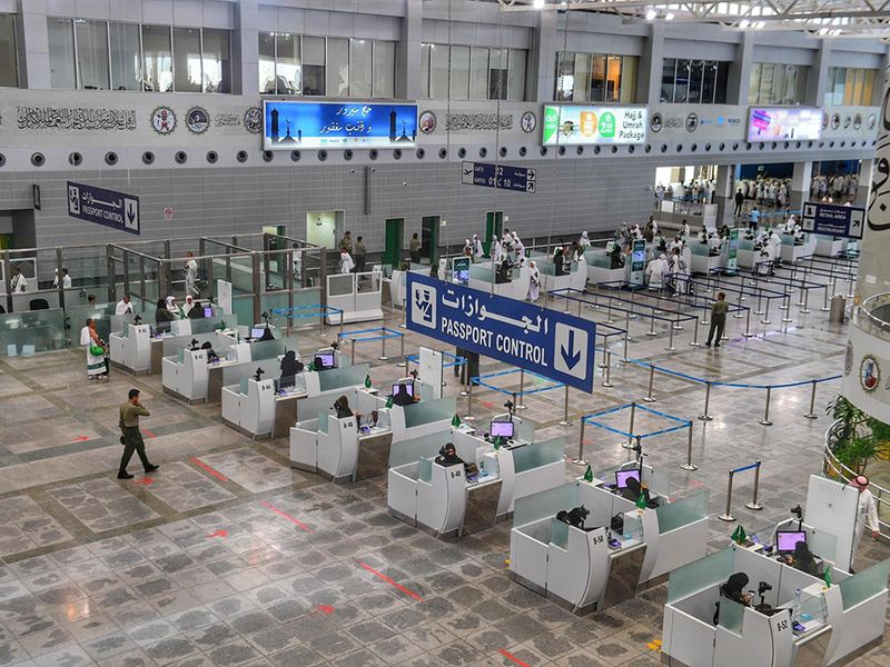 Immigration counters are seen at the arrival hall ahead of the annual Haj pilgrimage at King Abdulaziz International Airport, Jeddah, Saudi Arabia, June 28, 2022. 