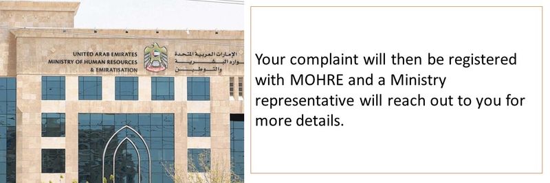 Your complaint will then be registered with MOHRE and a Ministry representative will reach out to you for more details.