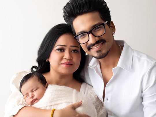 Bharti Singh and Haarsh Limbachiyaa with their baby