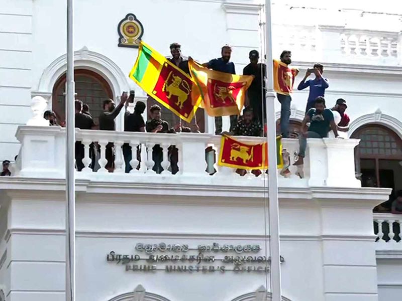 Sri Lankan Prime Minister's Office taken over by protesters, in Colombo on Wednesday.