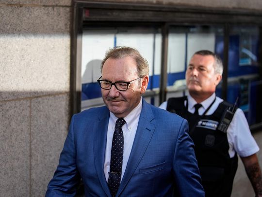 Actor Kevin Spacey arrives at the Old Bailey, in London, Thursday, July 14, 2022. Spacey appeared Thursday in a court in London after he was charged with sexual offenses against three men.