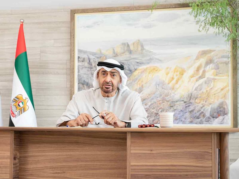 UAE President His Highness Sheikh Mohamed bin Zayed Al Nahyan attends the first 'I2U2' virtual summit on Thursday. 