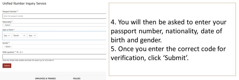 4. You will then be asked to enter your passport number, nationality, date of birth and gender. 5. Once you enter the correct code for verification, click ‘Submit’. 