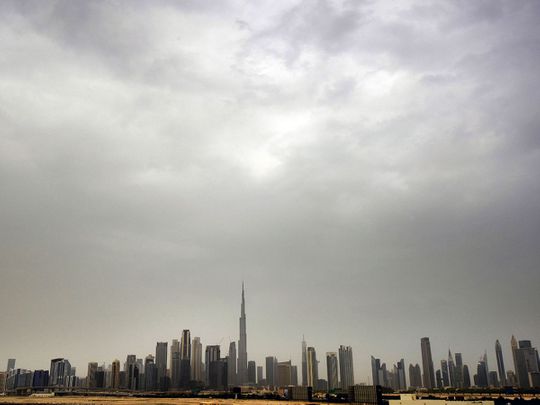 Dark rain clouds hover over Dubai on 26th July, 2022. 