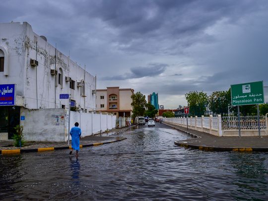 A flooded street near the National Paints roundabout in Sharjah.
