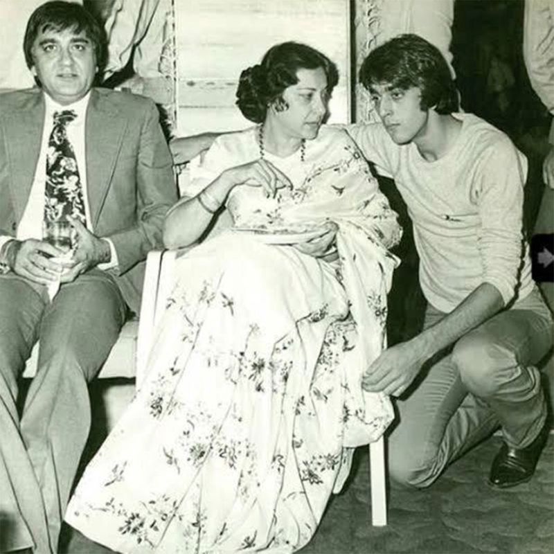 Sunil Dutt(left) Nargis Dutt (centre) and  Sanjay Dutt