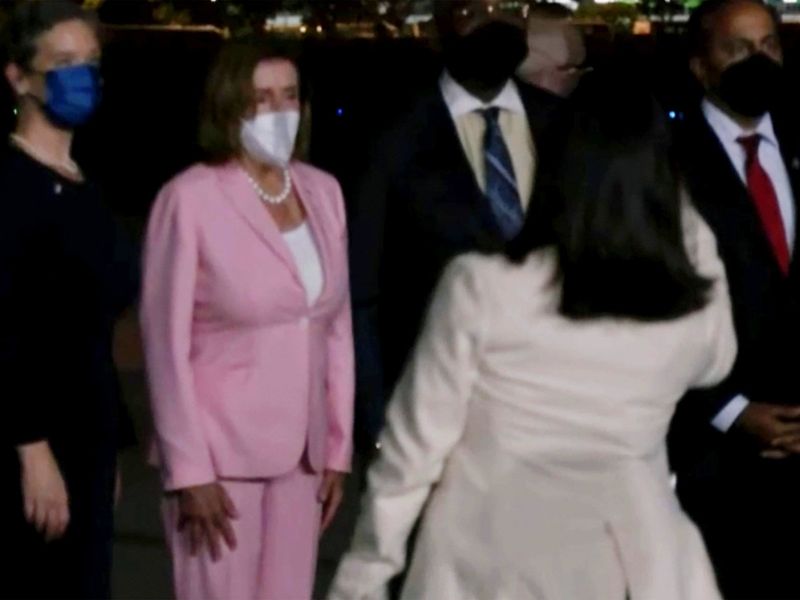 In this image taken from video, US House Speaker Nancy Pelosi arrives in Taipei, Taiwan, Tuesday, Aug. 2, 2022. 