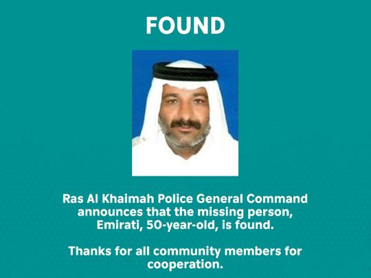 RAK Police post on missing man found 