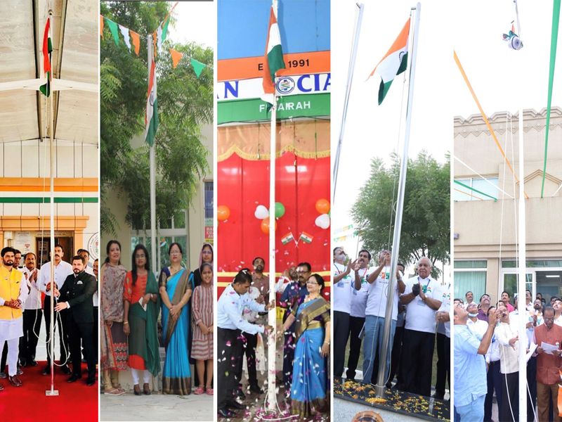 combo pic of indian flag hoisting in uae on independence day