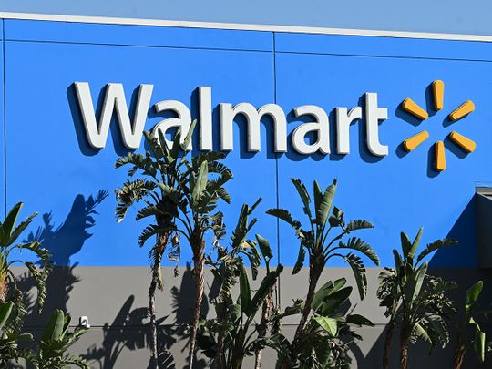 The Walmart logo is seen outside a Walmart store in Burbank, California.