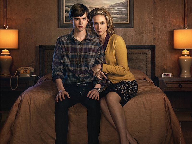 Highmore and Vera Farmiga in the poster for 'Bates Motel'