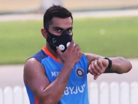 Former Indian captain was seen running on the ground while wearing a high-altitude mask.