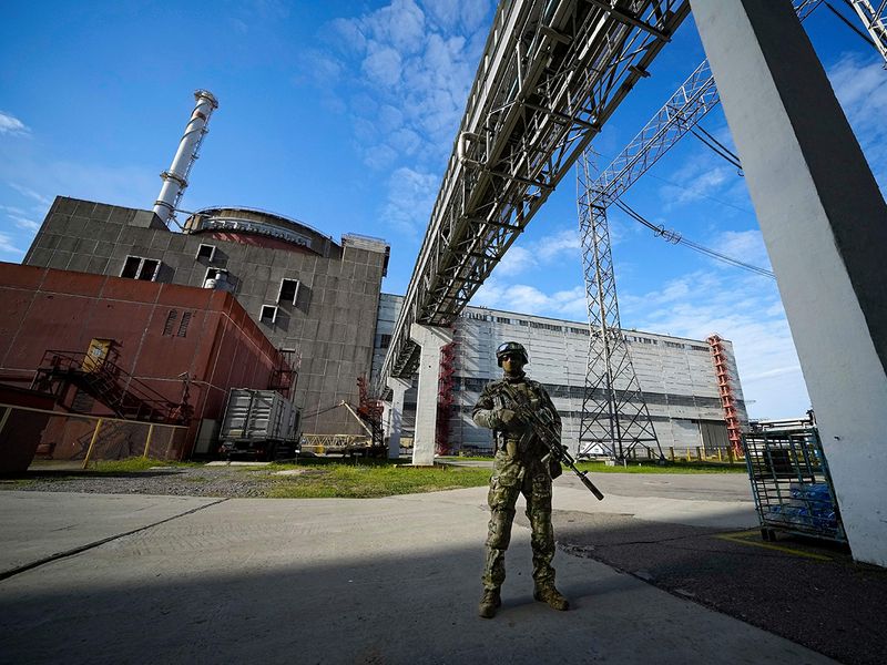 File photo: A Russian serviceman guards in an area of the Zaporizhzhia Nuclear Power Station in territory under Russian military control, southeastern Ukraine. 