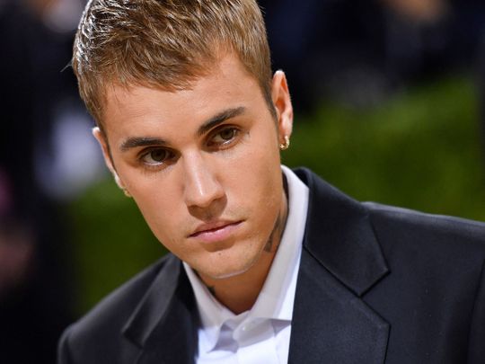In this file photo taken on September 13, 2021 Canadian singer Justin Bieber arrives for the 2021 Met Gala at the Metropolitan Museum of Art in New York.