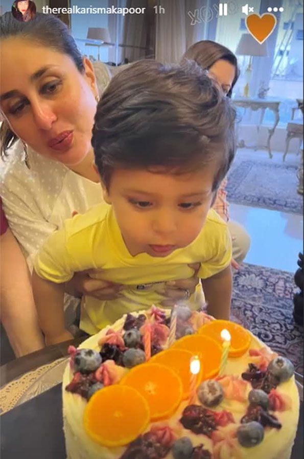 Cutting birthday cake with Jeh, twinning with Karisma Kapoor at Randhir's home
