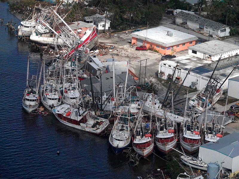 Aerial photo of damage in the aftermath of Hurricane Ian on Thursday, September 29, 2022, in Fort Myers, Fla. (Joe Cavaretta/South Florida Sun-Sentinel via AP)