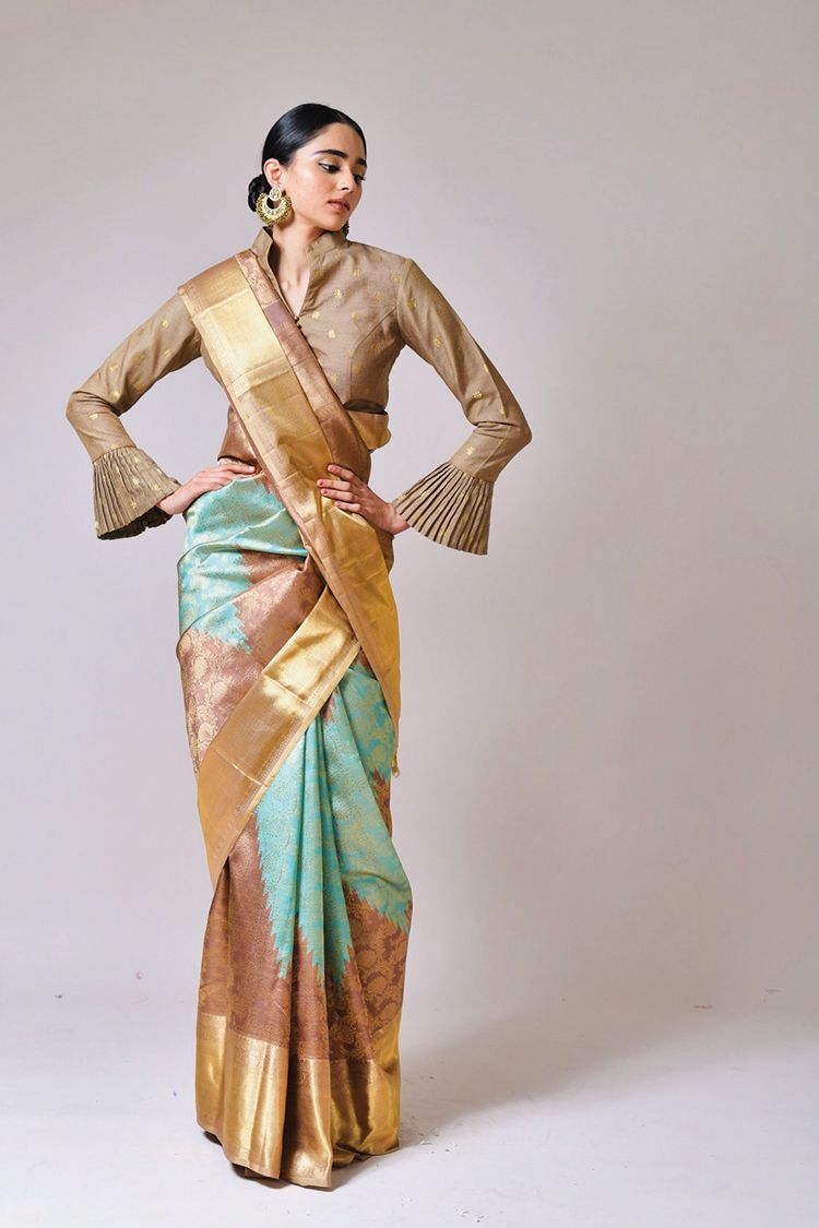 Asha gautam Kanjeevaram saree fusion blouses