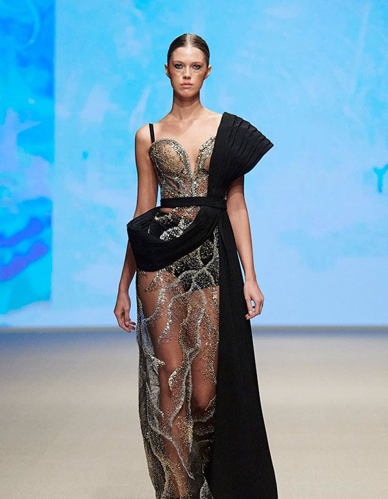 Celebrity couturier Ihab Jiryis, based in Northern Palestine, took on the bold theme of “fashion and death”. 
