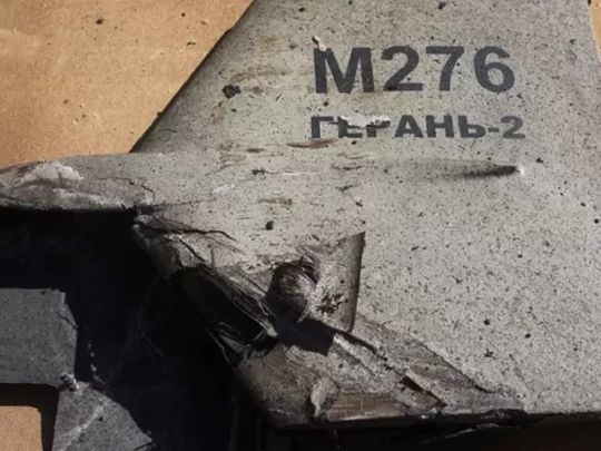Wreckage of an Iranian kamikaze drone shot down by Ukrainians.