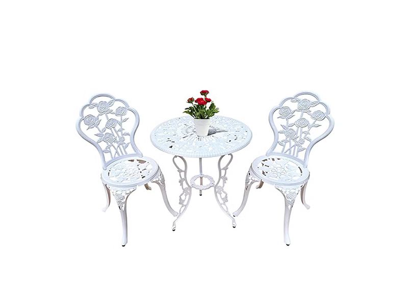 YULAN 3-Piece Aluminum Pattern Table and Chair Set White