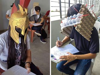 Look: DIY 'anti-cheating hats' during exams go viral