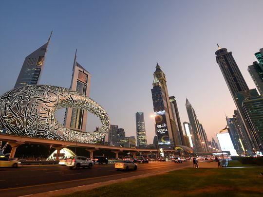 STOCK Dubai Skyline Sheikh Zayed road