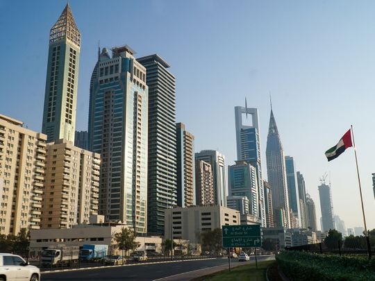 STOCK Dubai Skyline Sheikh Zayed road