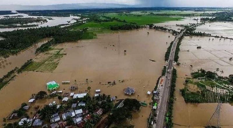 A drone shot of flooded farmlands in southern Philippines, amid the surging floodwaters brought by tropical storm Nalgea.