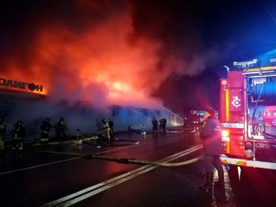 fire at a cafe in Kostroma, Russia November 5, 2022. Photo provided by Russian Emergencies Ministry in Kostroma region. 