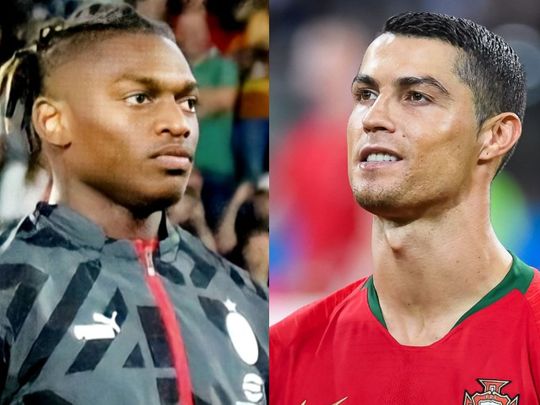 Portugal's Rafael Leão (left) and Cristiano Ronaldo