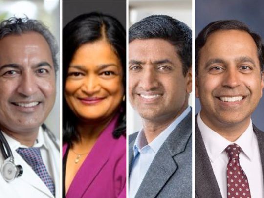 From left: The Indian-American lawmakers who were elected from the ruling Democratic Party, include Ami Bera, Pramila Jayapal, Ro Khanna and Raja Krishnamoorthi.