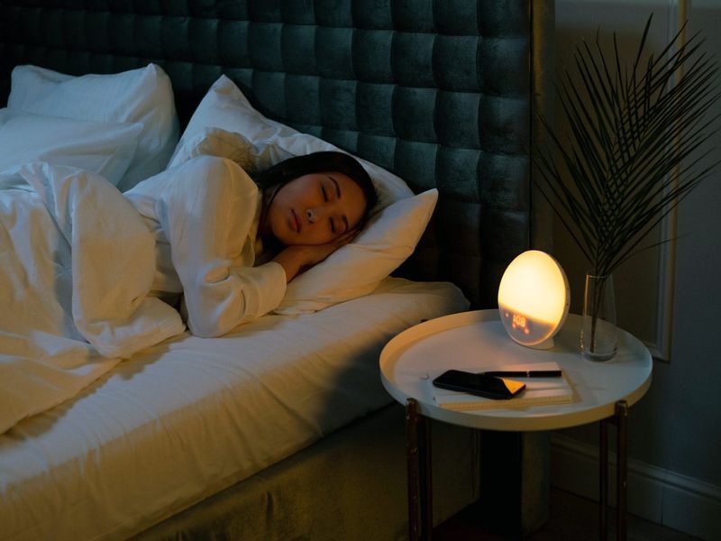 A woman sleeping at night 