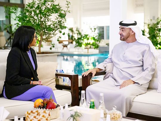 President His Highness Sheikh Mohamed bin Zayed Al Nahyan received today Dr. Delcy Rodríguez, Vice President of Venezuela, at Al Shati Palace.