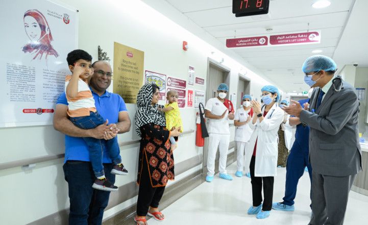 Two-year-old Eman, who successfully underwent bone marrow transplant, along with her family and the medical team at Burjeel Medical City, Abu Dhabi.-1669286507727