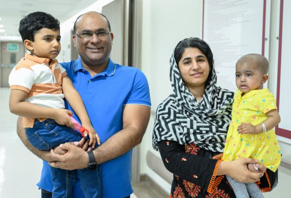 Two-year-old Pakistani girl Eman with her family after her successful bone marrow transplant treatment at Burjeel Medical City, Abu Dhabi.-1669286516831